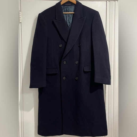 Nino Cerruti Navy Blue Double Breasted Cashmere Wool Blend Coat Sz. 44R - Picture 3 of 17